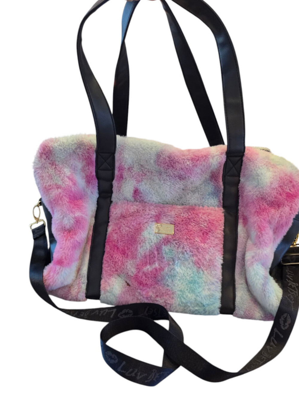 Rare Luv Betsey by Betsey Johnson faux fur fuzzy tye-dye weekender travel tote